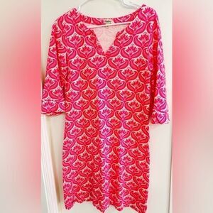 Hatley Cotton Boatneck Shift Dress 3/4 Sleeves in Floral Print Sz Small LIKE NEW